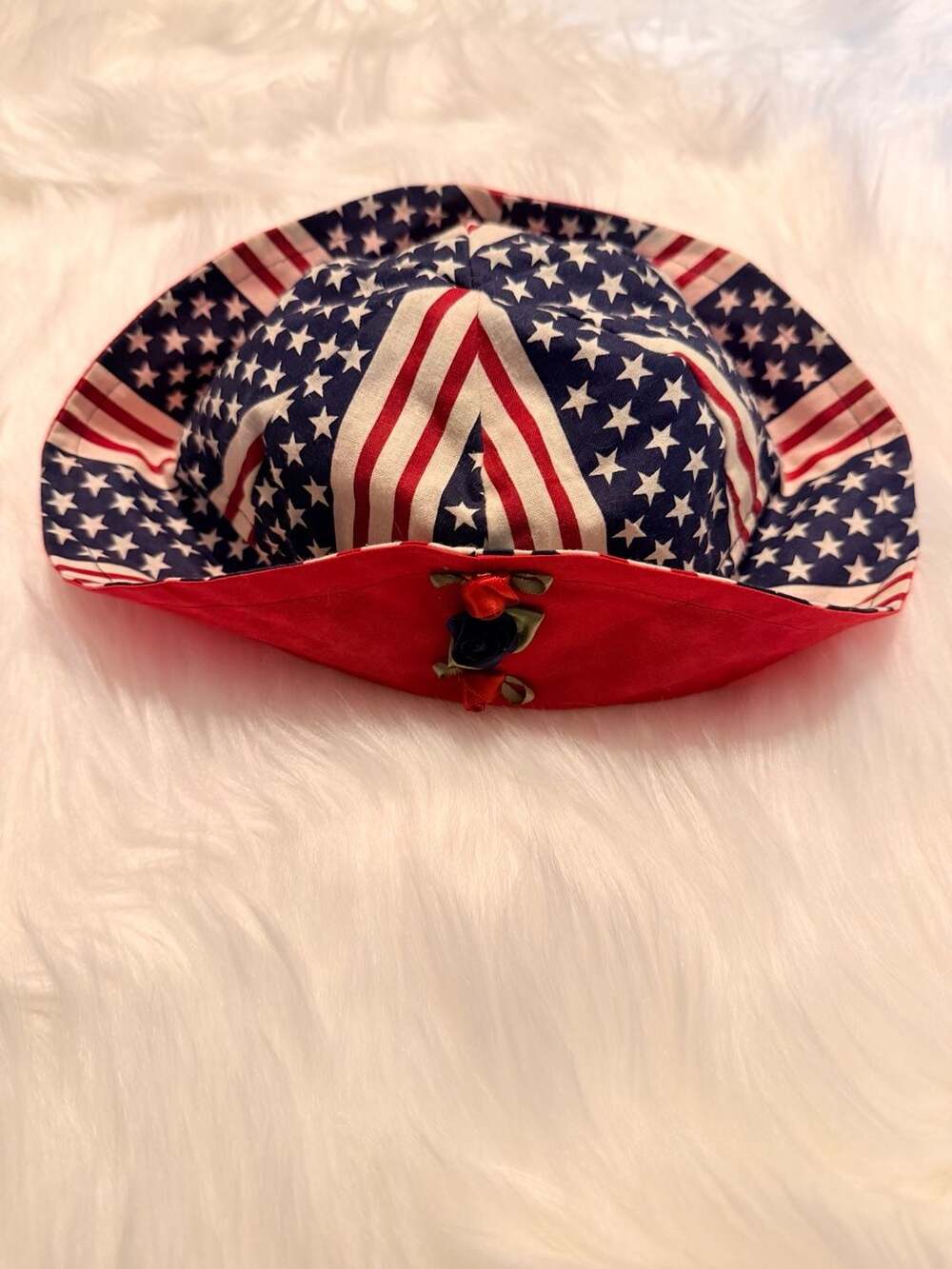 Vintage American Flag Print Bucket Hat with Floral Detail  Small Size